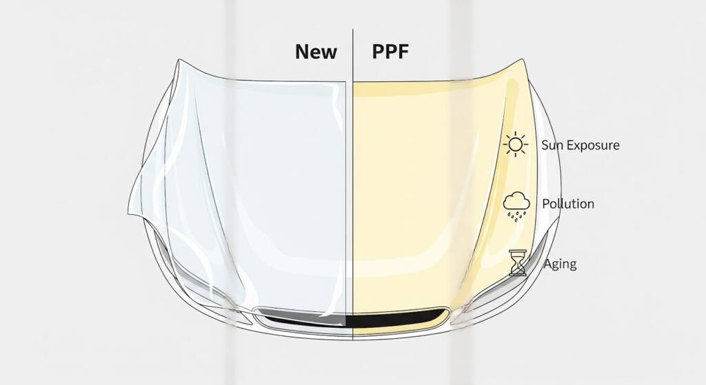  showing ppf yellowing on a white car