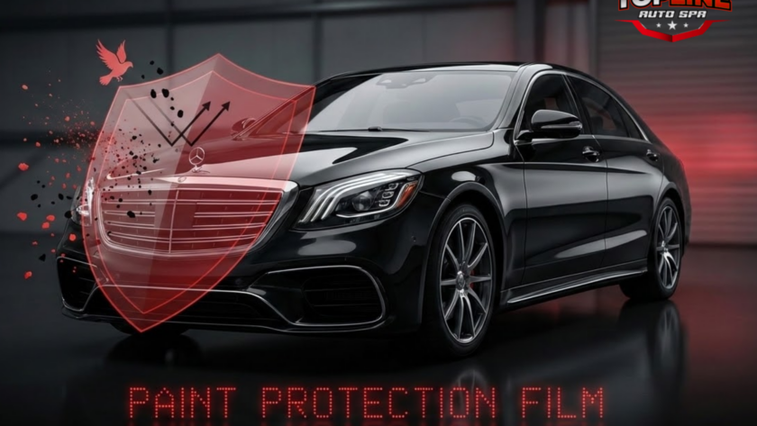 Paint protection film shielding car from scratches and road damage