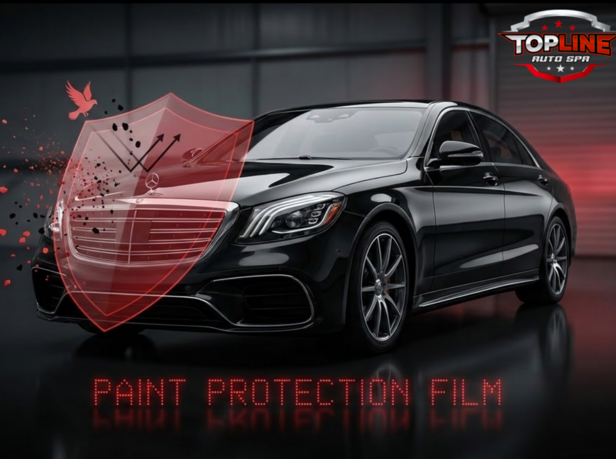 Paint protection film shielding car from scratches and road damage