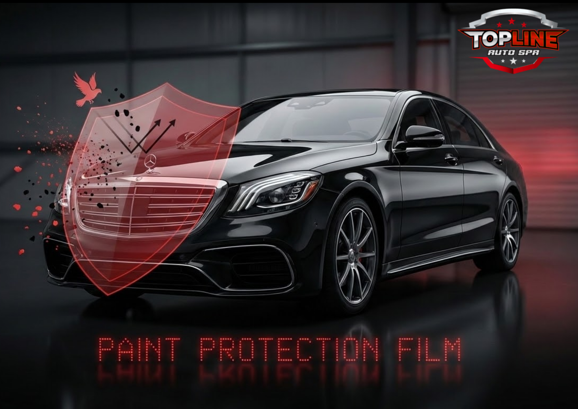 Paint protection film shielding car from scratches and road damage